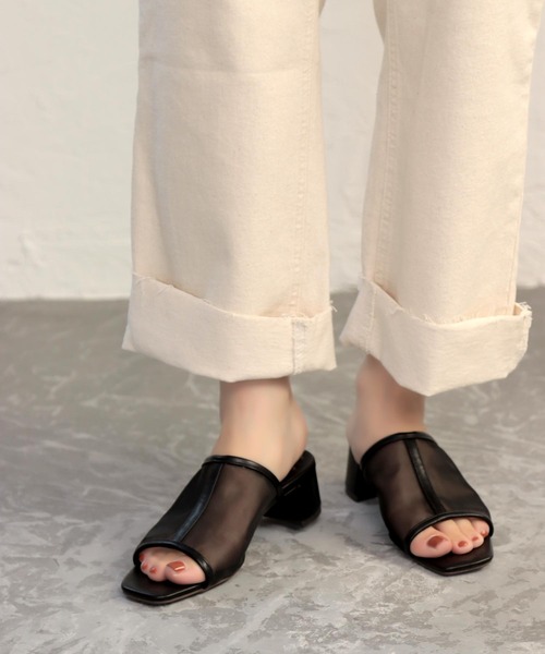 SOROTTO（ソロット）の「スクエアトゥの切替チュールシアーサンダル（サンダル・レディース・ブラック/ブラウン/アイボリー・LL/S/M/L）」の3枚目の写真