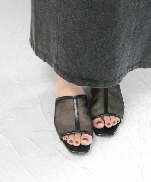 SOROTTO（ソロット）の「スクエアトゥの切替チュールシアーサンダル（サンダル・レディース・ブラック/ブラウン/アイボリー・LL/S/M/L）」の9枚目の写真