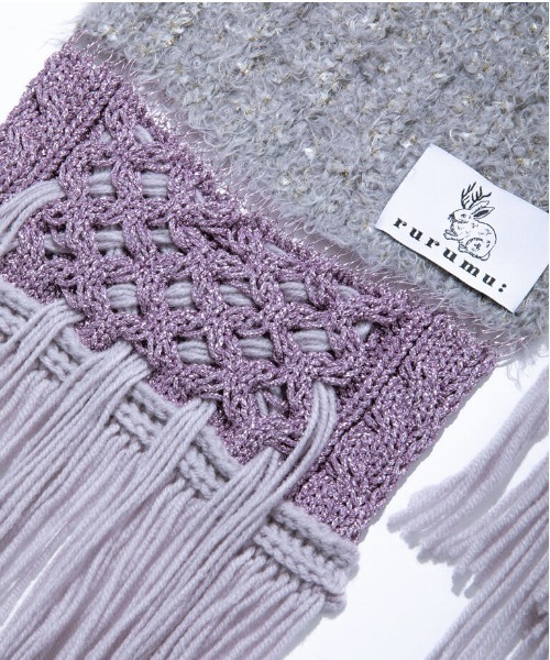 小物 rurumu: 21aw collage knit long muffler rurumu:/ルルムウ/collage knit long muffler/マフラー