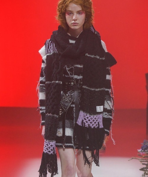 小物 rurumu: 21aw collage knit long muffler rurumu:/ルルムウ/collage knit long muffler/マフラー