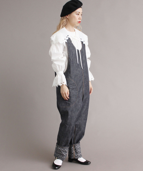 peu pres（プープレ）の「ギンガムリンゴデニム　オーバーオール（サロペット/オーバーオール・レディース・ネイビー・FREE）」の3枚目の写真