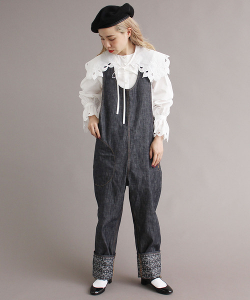 peu pres（プープレ）の「ギンガムリンゴデニム　オーバーオール（サロペット/オーバーオール・レディース・ネイビー・FREE）」の8枚目の写真