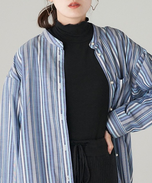 Chaco closet(チャコ クローゼット)の「細リブ・メローハイネックカットソー(Tシャツ/カットソー・レディース・グレイッシュベージュ/ピンク/ブラック/ベージュ/グリーン・L/M)」の2枚目の写真