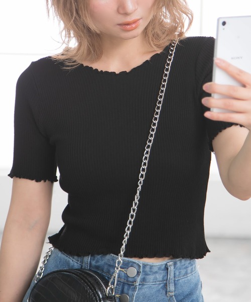 Newlyme（ニューリーミー）の「テレコリブメロウフリルトップス（Tシャツ/カットソー・レディース・ホワイト/ピンク/イエロー/グリーン/ラベンダー/ブラック・MEDIUM）」の2枚目の写真