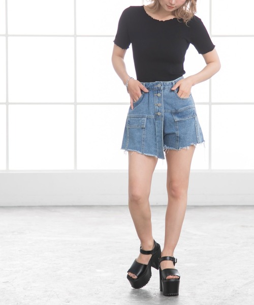 Newlyme（ニューリーミー）の「テレコリブメロウフリルトップス（Tシャツ/カットソー・レディース・ホワイト/ピンク/イエロー/グリーン/ラベンダー/ブラック・MEDIUM）」の7枚目の写真