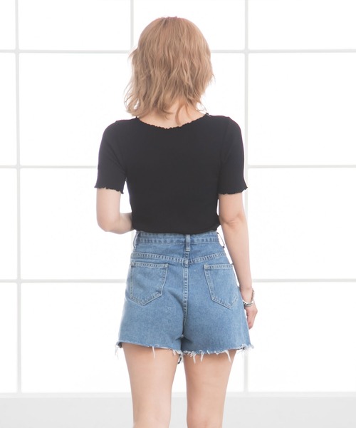 Newlyme（ニューリーミー）の「テレコリブメロウフリルトップス（Tシャツ/カットソー・レディース・ホワイト/ピンク/イエロー/グリーン/ラベンダー/ブラック・MEDIUM）」の9枚目の写真