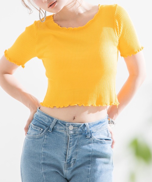 Newlyme（ニューリーミー）の「テレコリブメロウフリルトップス（Tシャツ/カットソー・レディース・ホワイト/ピンク/イエロー/グリーン/ラベンダー/ブラック・MEDIUM）」の17枚目の写真