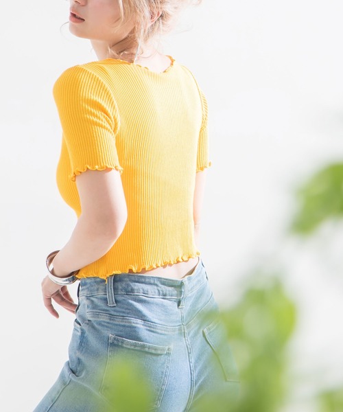 Newlyme（ニューリーミー）の「テレコリブメロウフリルトップス（Tシャツ/カットソー・レディース・ホワイト/ピンク/イエロー/グリーン/ラベンダー/ブラック・MEDIUM）」の18枚目の写真