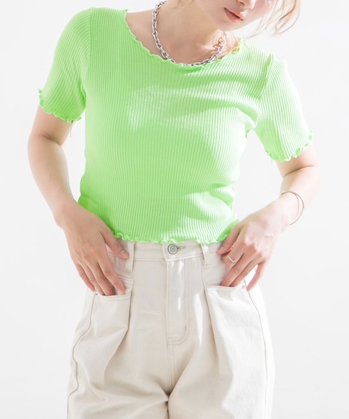 Newlyme（ニューリーミー）の「テレコリブメロウフリルトップス（Tシャツ/カットソー・レディース・ホワイト/ピンク/イエロー/グリーン/ラベンダー/ブラック・MEDIUM）」の19枚目の写真