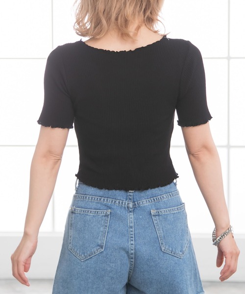 Newlyme（ニューリーミー）の「テレコリブメロウフリルトップス（Tシャツ/カットソー・レディース・ホワイト/ピンク/イエロー/グリーン/ラベンダー/ブラック・MEDIUM）」の22枚目の写真