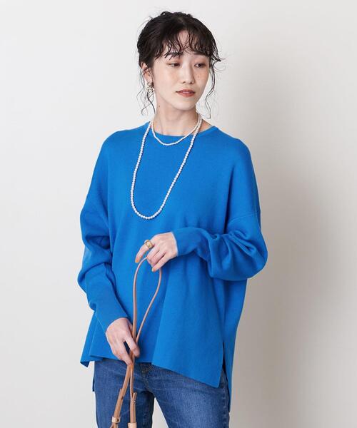 UNITED ARROWS(ユナイテッドアローズ)の「UWSC C/R スムース スリット ニット †◆(ニット/セーター・レディース・オフホワイト/ターコイズブルー/ネイビー・FREE)」の8枚目の写真