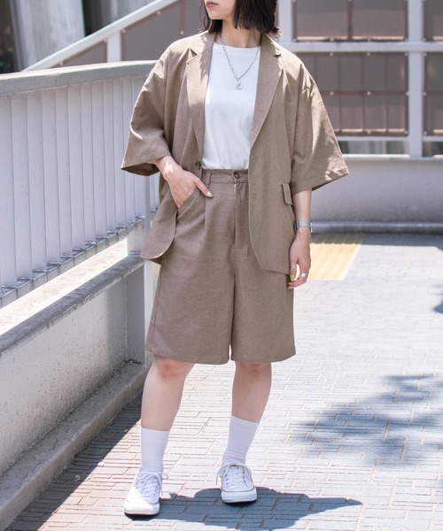 PairPair（ペアペア）の「テックリネンハーフパンツ(ユニセックス）（その他パンツ・メンズ・アイボリー/ライトブラウン・LARGE/MEDIUM）」の5枚目の写真