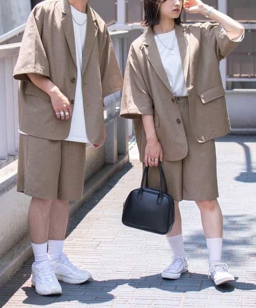 PairPair（ペアペア）の「テックリネンハーフパンツ(ユニセックス）（その他パンツ・メンズ・アイボリー/ライトブラウン・LARGE/MEDIUM）」の3枚目の写真