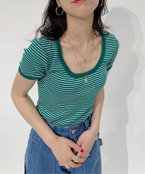 MILLER(ミラー)の「【MILLER/ミラー】Oriens別注ボーダーTシャツ◆(Tシャツ/カットソー・レディース・グリーン/ブルー/レッド/オレンジ・FREE)」の2枚目の写真