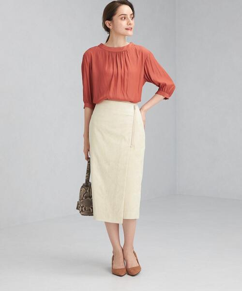 green label relaxing（グリーンレーベルリラクシング）の「スウェードライク ラップ タイト スカート（スカート・レディース・ベージュ/ブラウン/ナチュラル・38/36）」の12枚目の写真