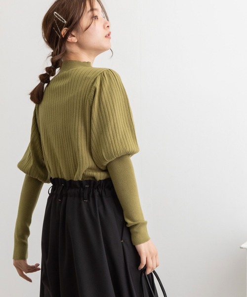 POU DOU DOU(プードゥドゥ)の「パフスリーブワイドリブニット(ニット/セーター・レディース・ブラック/ブルー/グリーン/アイボリー・3)」の5枚目の写真