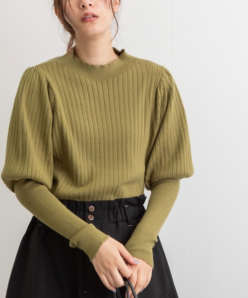 POU DOU DOU(プードゥドゥ)の「パフスリーブワイドリブニット(ニット/セーター・レディース・ブラック/ブルー/グリーン/アイボリー・3)」の7枚目の写真