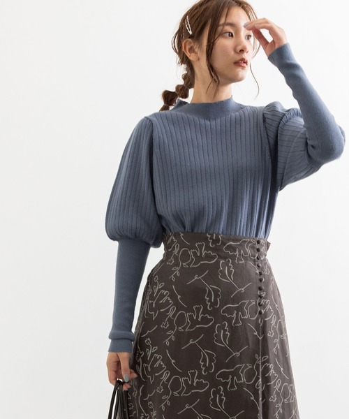 POU DOU DOU(プードゥドゥ)の「パフスリーブワイドリブニット(ニット/セーター・レディース・ブラック/ブルー/グリーン/アイボリー・3)」の12枚目の写真