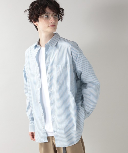 RAGEBLUE（レイジブルー）の「ストライプ/セミロングシャツ/203108（シャツ/ブラウス・メンズ・ベージュ/ブルー・MEDIUM/LARGE）」の2枚目の写真