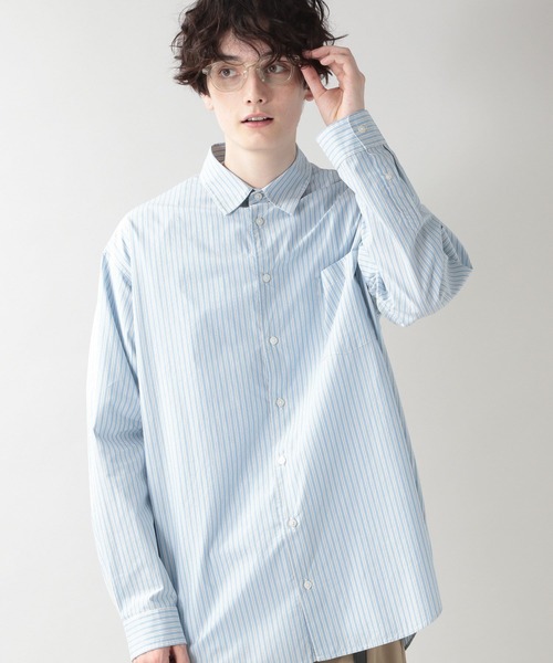 RAGEBLUE（レイジブルー）の「ストライプ/セミロングシャツ/203108（シャツ/ブラウス・メンズ・ベージュ/ブルー・MEDIUM/LARGE）」の5枚目の写真