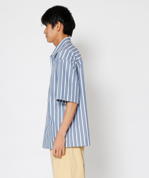 UNDECORATED(アンデコレイテッド)の「UNDECORATED アンデコレイテッド / Hi Count Cotton Stripe S/S Shirt 高密度コットン ストライプ オーバーサイズ半袖シャツ / UDS22203(シャツ/ブラウス・メンズ・ベージュ/ブルー・1/2/3/0)」の16枚目の写真