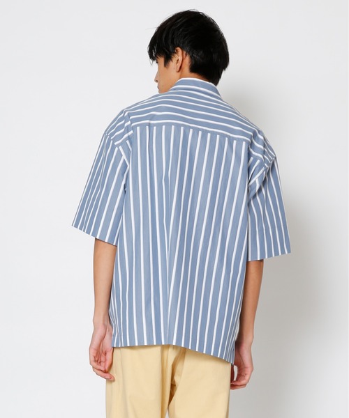 UNDECORATED(アンデコレイテッド)の「UNDECORATED アンデコレイテッド / Hi Count Cotton Stripe S/S Shirt 高密度コットン ストライプ オーバーサイズ半袖シャツ / UDS22203(シャツ/ブラウス・メンズ・ベージュ/ブルー・1/2/3/0)」の7枚目の写真