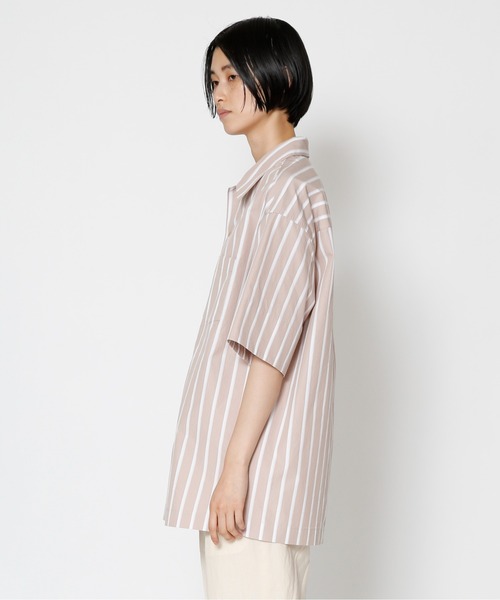 UNDECORATED(アンデコレイテッド)の「UNDECORATED アンデコレイテッド / Hi Count Cotton Stripe S/S Shirt 高密度コットン ストライプ オーバーサイズ半袖シャツ / UDS22203(シャツ/ブラウス・メンズ・ベージュ/ブルー・1/2/3/0)」の13枚目の写真