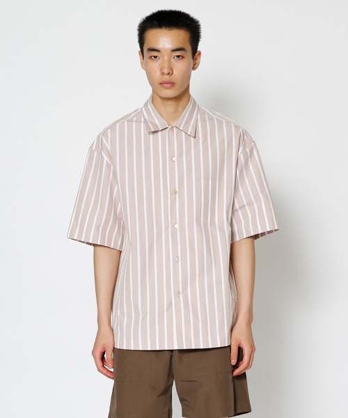 UNDECORATED(アンデコレイテッド)の「UNDECORATED アンデコレイテッド / Hi Count Cotton Stripe S/S Shirt 高密度コットン ストライプ オーバーサイズ半袖シャツ / UDS22203(シャツ/ブラウス・メンズ・ベージュ/ブルー・1/2/3/0)」の15枚目の写真
