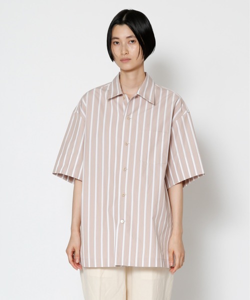 UNDECORATED(アンデコレイテッド)の「UNDECORATED アンデコレイテッド / Hi Count Cotton Stripe S/S Shirt 高密度コットン ストライプ オーバーサイズ半袖シャツ / UDS22203(シャツ/ブラウス・メンズ・ベージュ/ブルー・1/2/3/0)」の9枚目の写真