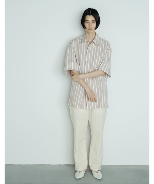 UNDECORATED(アンデコレイテッド)の「UNDECORATED アンデコレイテッド / Hi Count Cotton Stripe S/S Shirt 高密度コットン ストライプ オーバーサイズ半袖シャツ / UDS22203(シャツ/ブラウス・メンズ・ベージュ/ブルー・1/2/3/0)」の12枚目の写真