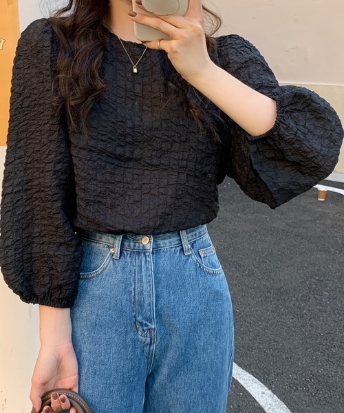 Diosfront（ディオスフロント）の「ボリュームスリーブワッシャーブラウス（シャツ/ブラウス・レディース・アイボリー/ブラック/ベージュ・FREE）」の4枚目の写真