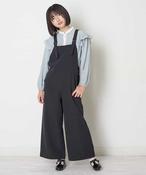 a.v.v（アーヴェヴェ）の「[100-130]バックレースアップサロペット（サロペット/オーバーオール・キッズ・ブラック/サンドベージュ・120/130/100/110）」の9枚目の写真