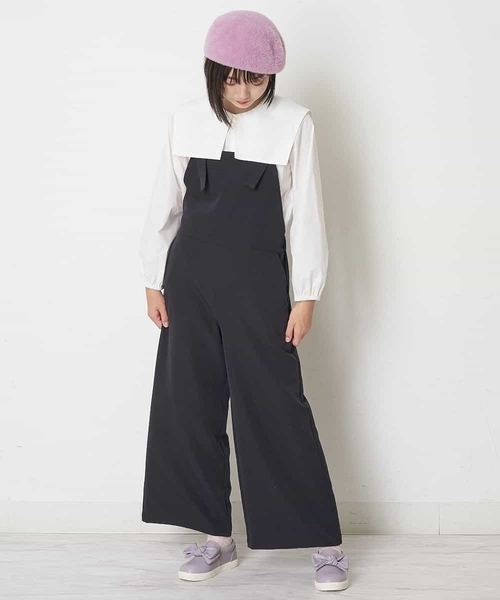 a.v.v（アーヴェヴェ）の「[100-130]バックレースアップサロペット（サロペット/オーバーオール・キッズ・ブラック/サンドベージュ・120/130/100/110）」の10枚目の写真