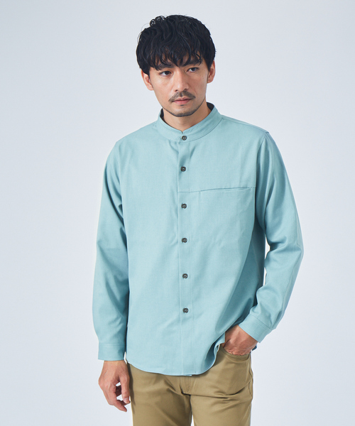 ABAHOUSE GRAY(アバハウスグレイ)の「ウールライク バンドカラー シャツ(シャツ/ブラウス・メンズ・グレー/グレイッシュベージュ/オレンジ系その他/サックスブルー・46/48/50)」の4枚目の写真