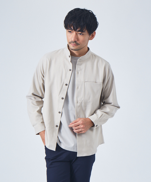 ABAHOUSE GRAY(アバハウスグレイ)の「ウールライク バンドカラー シャツ(シャツ/ブラウス・メンズ・グレー/グレイッシュベージュ/オレンジ系その他/サックスブルー・46/48/50)」の3枚目の写真