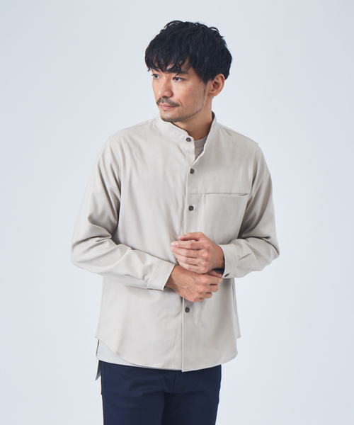 ABAHOUSE GRAY(アバハウスグレイ)の「ウールライク バンドカラー シャツ(シャツ/ブラウス・メンズ・グレー/グレイッシュベージュ/オレンジ系その他/サックスブルー・46/48/50)」の6枚目の写真