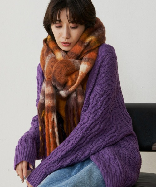 Auntie Rosa Holiday（アンティローザホリデー）の「シャギーチェックボリュームマフラー（マフラー・レディース・ピンク/ベージュ/ブラウン・FREE）」の17枚目の写真