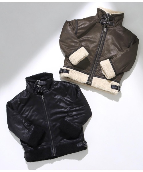 ANAP kids(アナップキッズ)の「フェイクレザー裏ボアB3ジャケット(ブルゾン・キッズ・ブラウン/ブラック・L/S/M)」の14枚目の写真