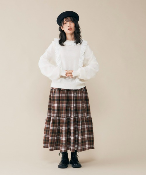 MERLOT(メルロー)の「ふりふりレースドッキングニット(ニット/セーター・レディース・ホワイト/ネイビー・FREE)」の7枚目の写真