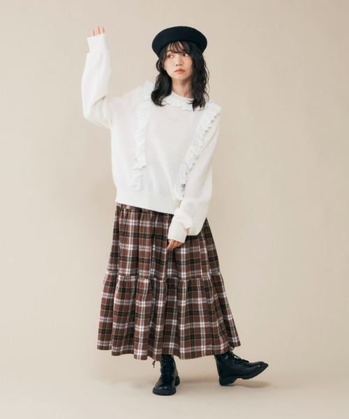 MERLOT(メルロー)の「ふりふりレースドッキングニット(ニット/セーター・レディース・ホワイト/ネイビー・FREE)」の8枚目の写真