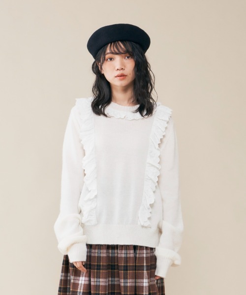MERLOT(メルロー)の「ふりふりレースドッキングニット(ニット/セーター・レディース・ホワイト/ネイビー・FREE)」の19枚目の写真