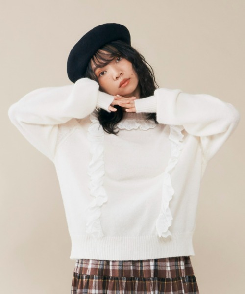 MERLOT(メルロー)の「ふりふりレースドッキングニット(ニット/セーター・レディース・ホワイト/ネイビー・FREE)」の18枚目の写真