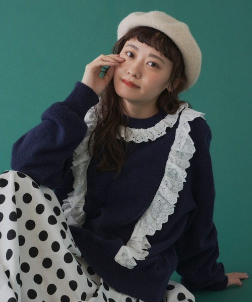 MERLOT(メルロー)の「ふりふりレースドッキングニット(ニット/セーター・レディース・ホワイト/ネイビー・FREE)」の20枚目の写真