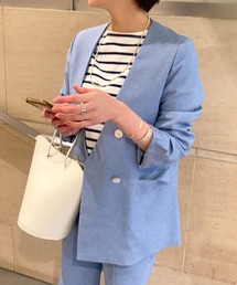 リネンライクノーカラーダブルジャケット