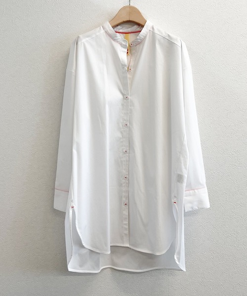 Q(キュー)の「バンドカラーロングシャツ(シャツ/ブラウス・レディース・ブラック系その他/ホワイト/ブルー系その他・MEDIUM)」の10枚目の写真