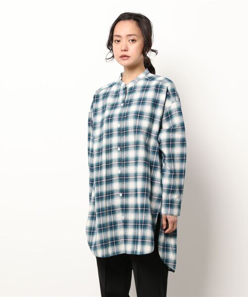 Q(キュー)の「バンドカラーロングシャツ(シャツ/ブラウス・レディース・ブラック系その他/ホワイト/ブルー系その他・MEDIUM)」の14枚目の写真