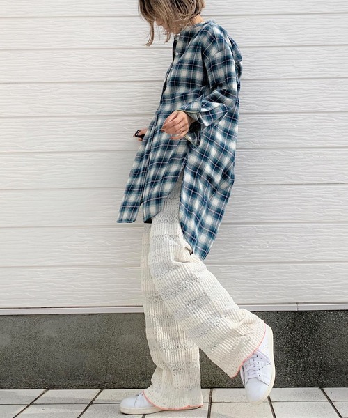 Q(キュー)の「バンドカラーロングシャツ(シャツ/ブラウス・レディース・ブラック系その他/ホワイト/ブルー系その他・MEDIUM)」の13枚目の写真