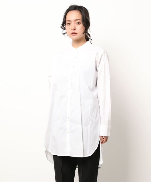 Q(キュー)の「バンドカラーロングシャツ(シャツ/ブラウス・レディース・ブラック系その他/ホワイト/ブルー系その他・MEDIUM)」の16枚目の写真