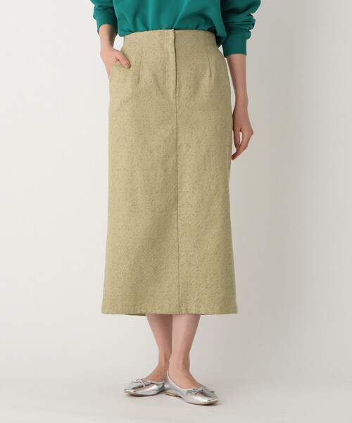 OPAQUE.CLIP（オペークドットクリップ）の「◆ボタニカルジャカード ナロースカート【WEB限定サイズ】（スカート・レディース・ブラック/サンドベージュ・40/42/38）」の2枚目の写真