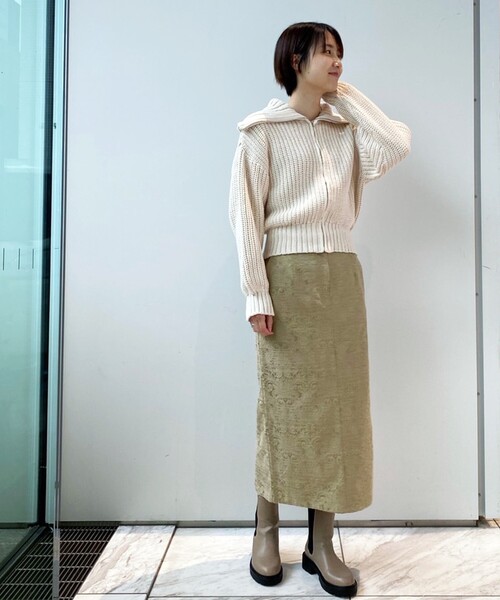 OPAQUE.CLIP（オペークドットクリップ）の「◆ボタニカルジャカード ナロースカート【WEB限定サイズ】（スカート・レディース・ブラック/サンドベージュ・40/42/38）」の14枚目の写真